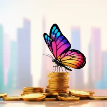 KCC-자사주-EB-발행-취소-소식에-주식-시장에-불어올-나비효과를-나타내는,-금화-더미-위-귀여운-나비-이미지.