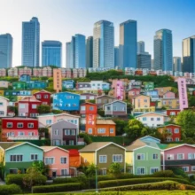 서울-부동산-시장의-불안한-흐름을-보여주는-귀여운-3D-서울-도시-풍경.-아파트와-주택들이-언덕-위에-빼곡히-모여있고,-일부-건물에는-집값-상승을-암시하는-화살표가-그려져-있습니다.