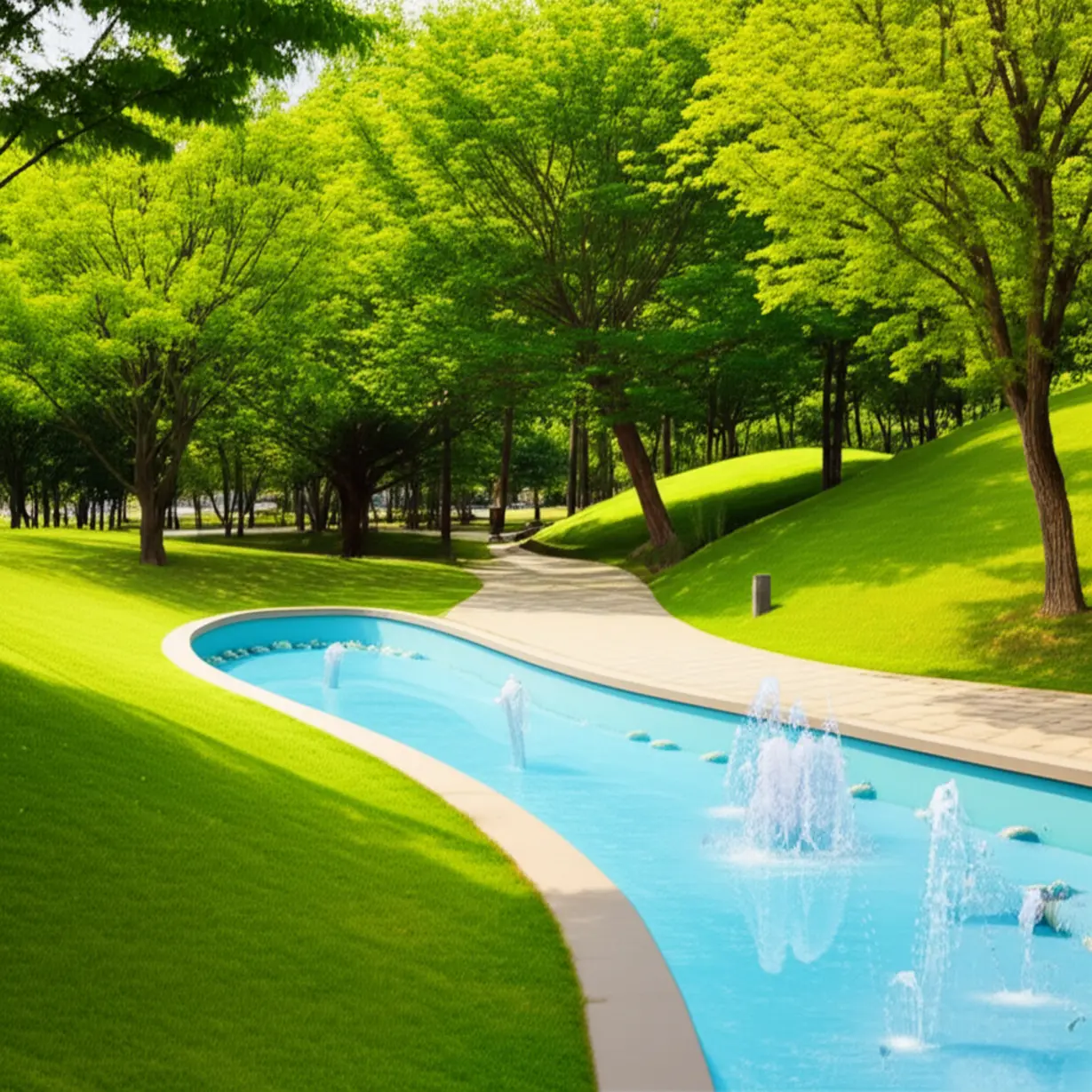 두산위브더제니스-청주-센트럴파크-근처의-쾌적한-자연환경을-담은-귀여운-3D-이미지입니다.-푸른-공원과-산책로,-잔잔한-강물이-어우러져-도심-속-여유를-선사합니다.