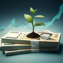 10월-공모주-투자-성장을-상징하는-새싹이-돋아나는-모습.-한국-원화-지폐-더미-위에-푸른-새싹이-자라고-있으며,-주식-시장의-긍정적인-흐름을-나타내는-그래프가-배경에-희미하게-보입니다.-희망찬-새내기주-투자를-표현하는-귀여운-3D-이미지입니다.