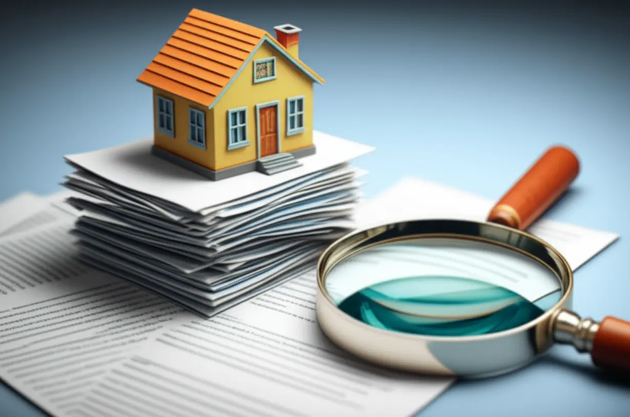 주택연금-신청-절차에-필요한-서류들을-보여주는-3D-집과-서류-묶음-그림.-한국주택금융공사-접수를-준비하는-모습입니다.