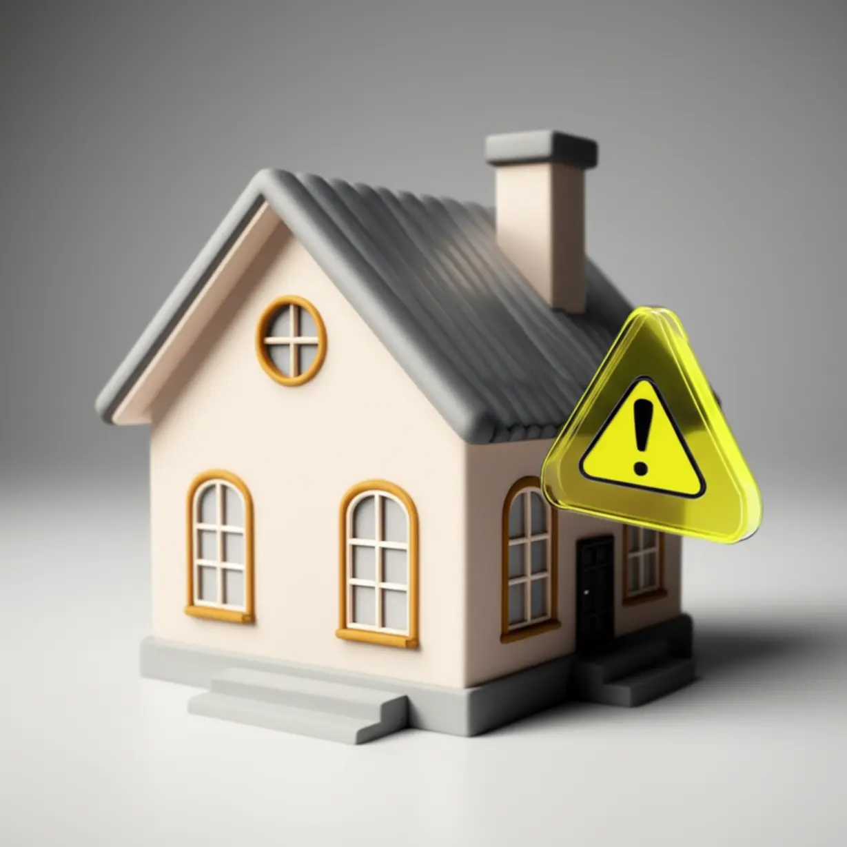 주택연금-단점인-주택-가격-상승-미반영과-해지-불이익을-나타내는-3D-집-그림과-주의-표시.-가입-시-주의할-점을-강조합니다.