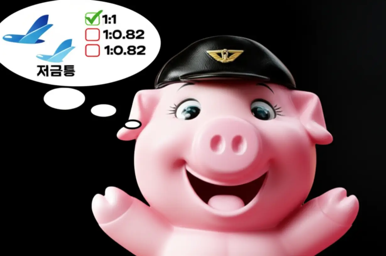 마일리지-불안-해소를-상징하는-파일럿-모자를-쓴-귀여운-저금통-3D-이미지.-대한항공-아시아나-마일리지-전환율과-보존-방안의-핵심-내용을-나타냅니다.