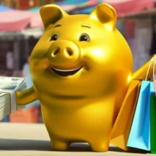 웃는-황금-돼지-저금통이-원화-지폐-다발과-알록달록한-쇼핑백을-들고-있는-귀여운-3D-이미지입니다.-뒤로는-전통시장과-소상공인-가게들이-보이며,-상생소비복권의-경제-활성화와-2천만원-당첨-행운을-상징합니다.