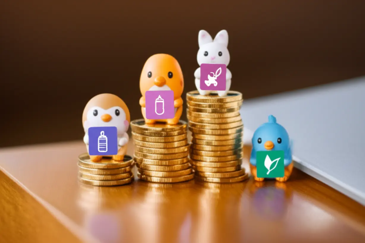 카카오뱅크-아낌e-보금자리론의-다양한-우대금리-혜택을-상징하는-귀여운-3D-동물-캐릭터들과-동전-더미-이미지.