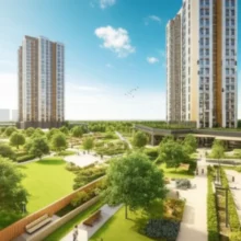 평택-브레인시티-푸르지오-아파트-단지-전경-이미지,-쾌적한-주거-환경과-녹지-공간이-조화로운-모습