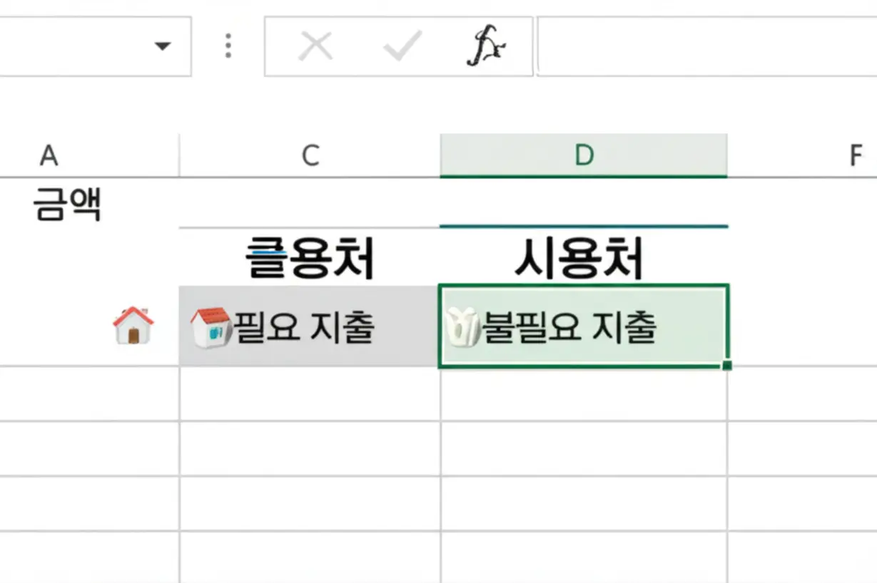 복잡하지-않게-꾸준히-쓸-수-있는-가계부-작성법을-보여주는-이미지.-엑셀-화면에-수입과-지출을-단순하게-기록하는-모습과-지출-분류를-통해-돈의-흐름을-파악하는-중요성을-시각적으로-나타냅니다.