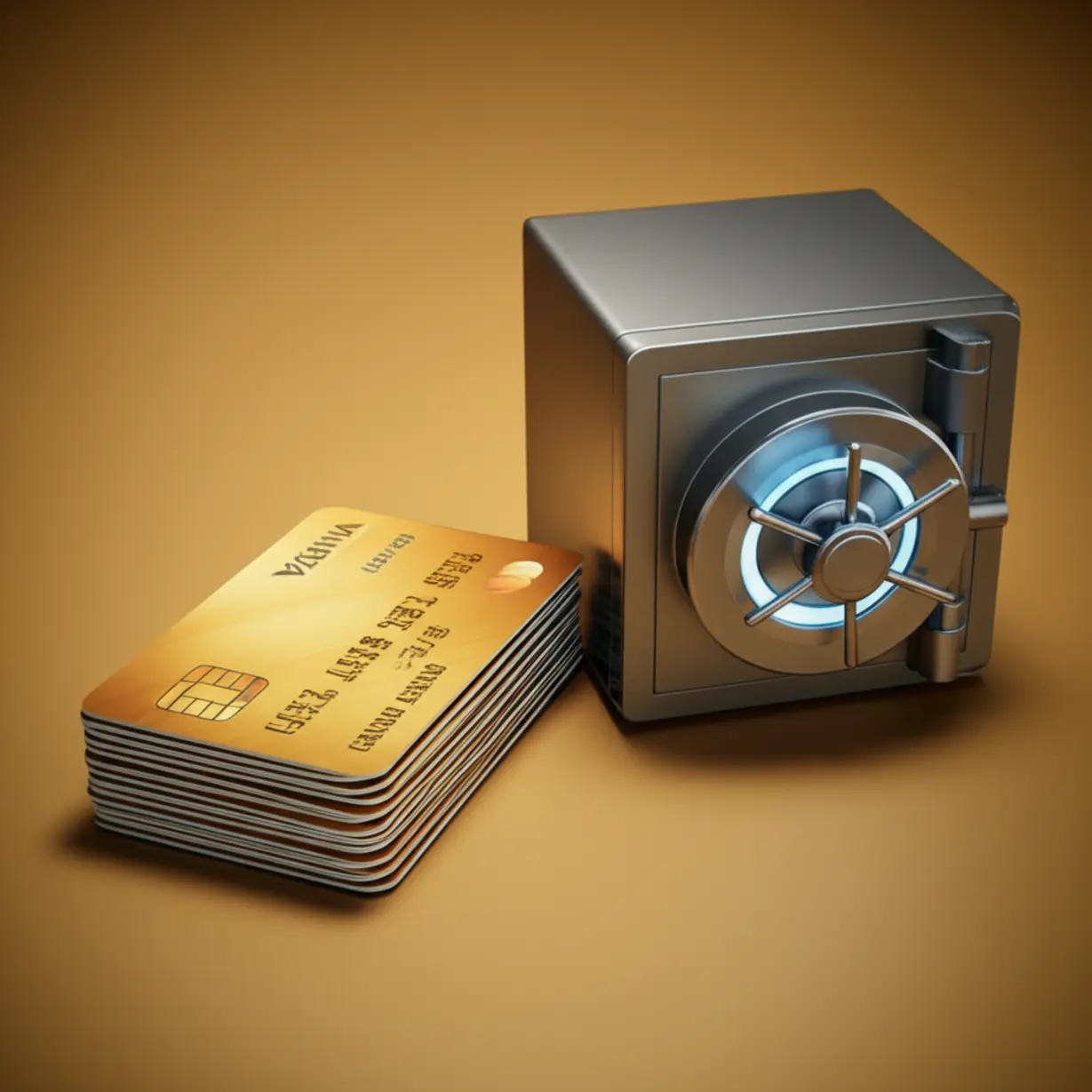 신용카드-제휴-아시아나-마일리지-보존의-장점을-보여주는-귀여운-금색-신용카드-더미와-아시아나-로고가-빛나는-안전한-금고-3D-이미지.-마일리지-관리의-중요성을-강조합니다.