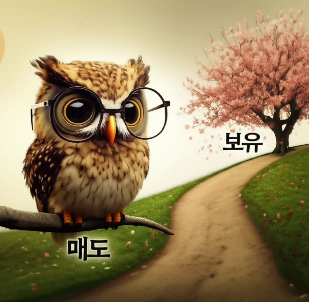 추석-연휴-전-주식-매도와-보유-사이에서-현명한-결정을-고민하는-투자자들을-위한-이미지.-지혜로운-올빼미가-두-갈래-길을-바라보는-모습입니다.