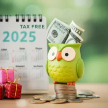 2025년-세금-없는-자녀-현금-증여를-상징하는-귀여운-올빼미-저금통이-동전과-지폐를-쌓아둔-모습.-주변에는-증여세-절세-혜택을-나타내는-작은-선물-상자들이-있습니다.