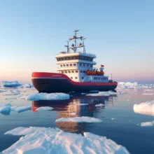 푸른-북극해를-가로지르는-귀여운-쇄빙선과-빙산들,-미국의-북극항로-개척-의지를-상징합니다.