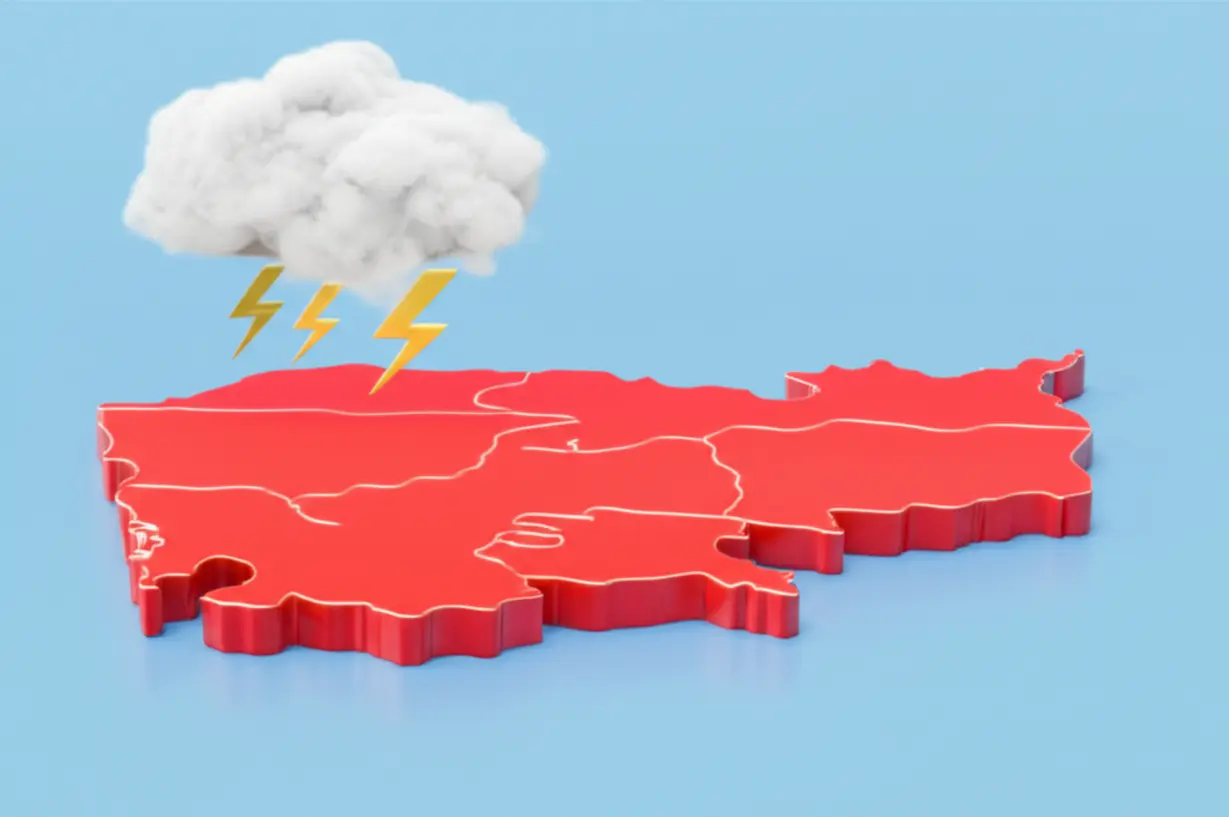 캄보디아-지역의-숨겨진-위험을-보여주는-3D-지도-그림입니다.-아름다운-캄보디아가-취업-사기,-납치-등-위험에-노출되어-있음을-상징하며,-안전한-해외-생활의-중요성을-나타냅니다.