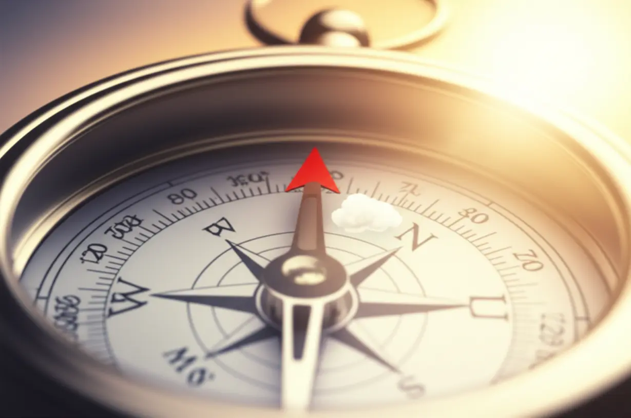 삼성전자-주가-미래를-나타내는-밝은-해가-뜨는-수평선과-작은-구름,-흔들림-없는-나침반.