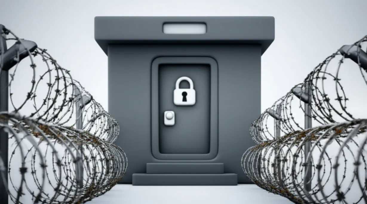 캄보디아-현지에서-벌어지는-감금과-강제-노역의-위험을-상징하는-3D-건물-그림입니다.-철조망과-자물쇠가-강조되어-안전하지-않은-상황을-묘사하며,-해외-취업-사기에-대한-경고-메시지를-전달합니다.