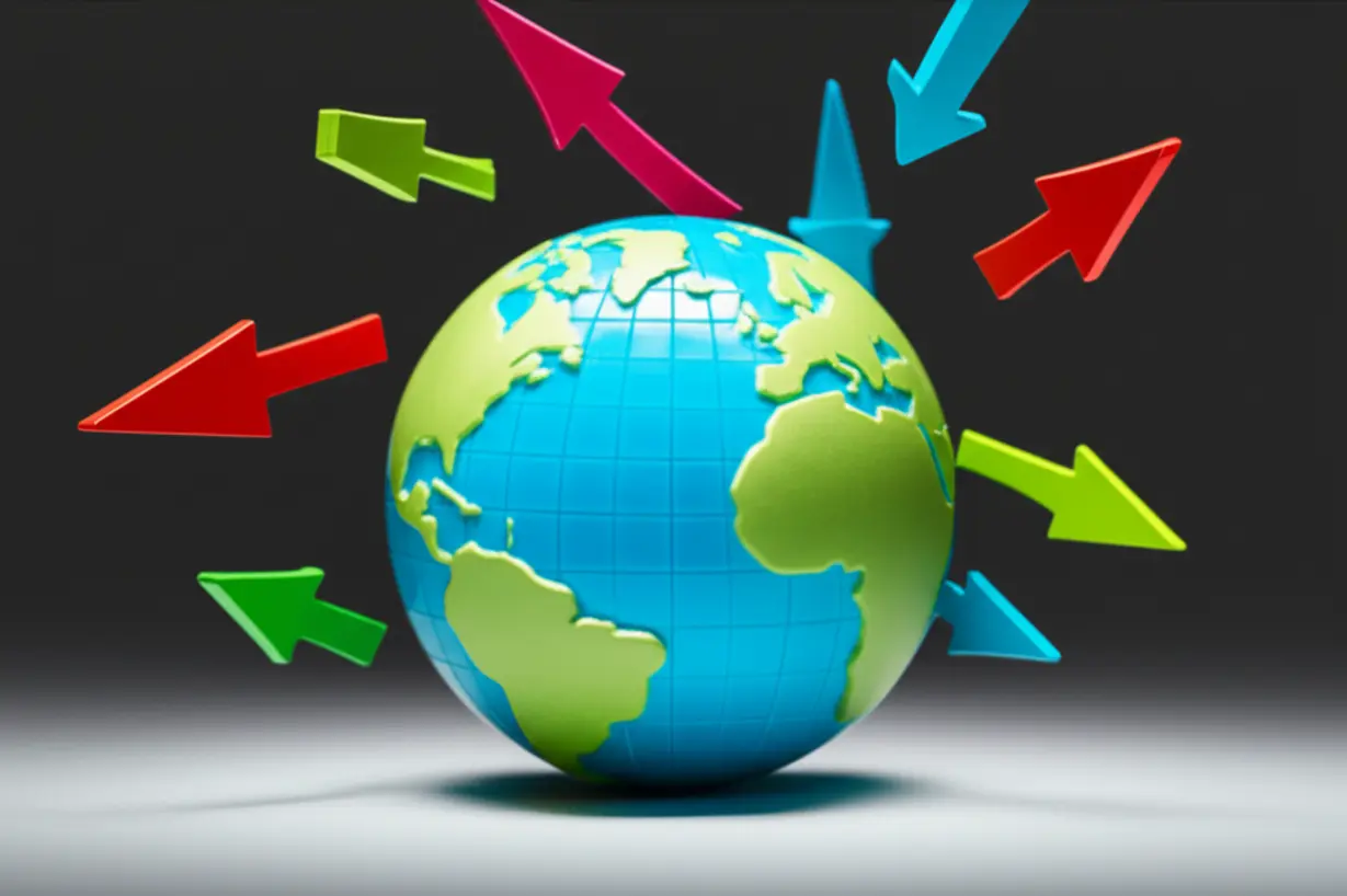 트럼프-발언으로-인한-글로벌-증시-폭락과-미국-증시-주가-하락을-표현한-귀여운-3D-지구본과-하락-화살표.-미중-갈등이-세계-경제에-미치는-영향을-상징하는-이미지.