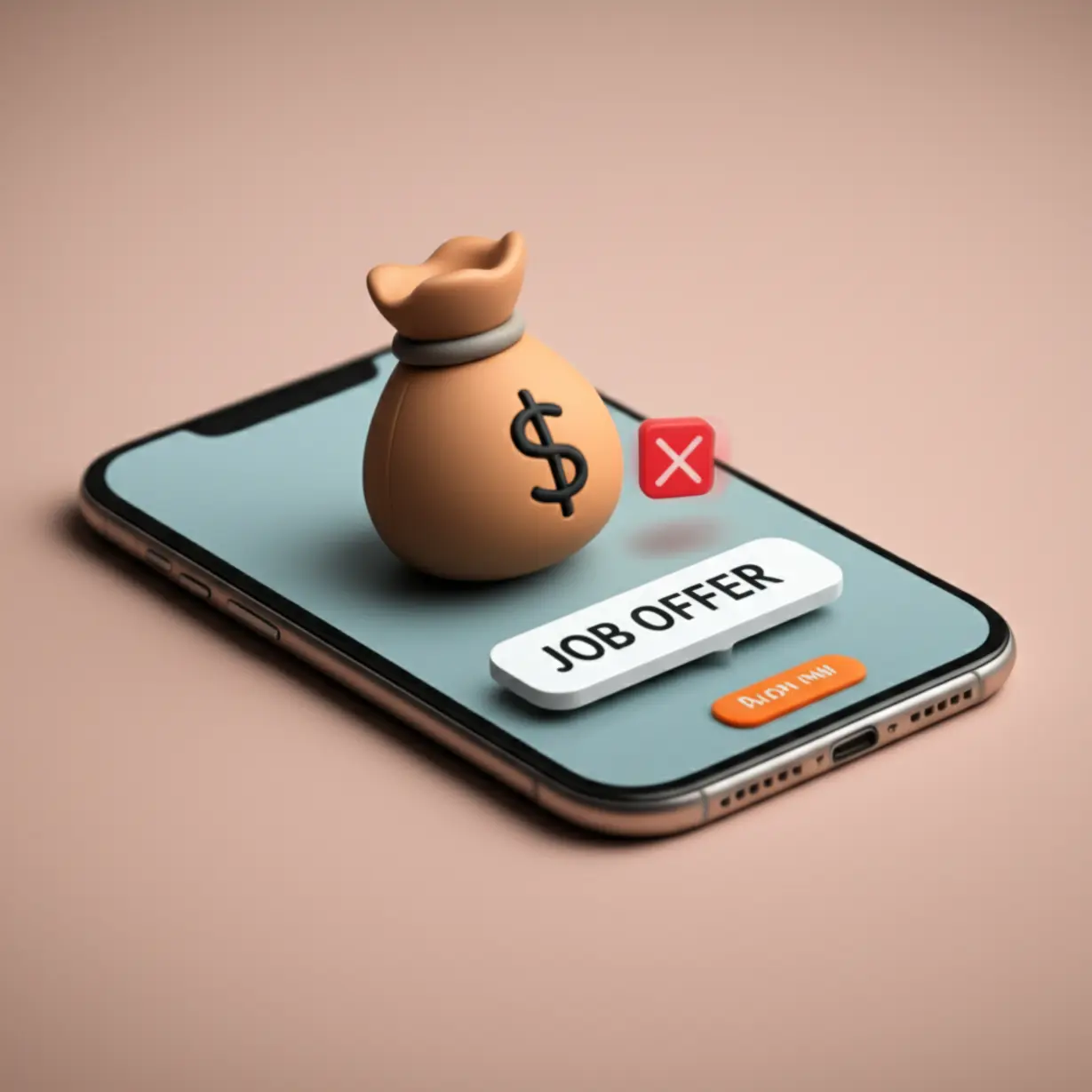 고수익을-미끼로-하는-캄보디아-해외-취업-사기의-유혹을-보여주는-귀여운-3D-스마트폰-화면입니다.-SNS를-통한-사기-수법과-위험한-취업-제안에-대한-경고의-의미를-담고-있습니다.