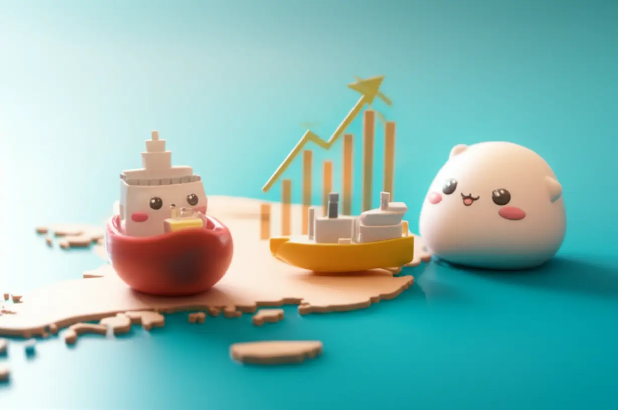 주식-그래프,-선박,-유로화-동전이-한국-지도-위에-어우러진-모습,-북극항로-개척이-한국-경제와-투자에-미칠-영향을-나타냅니다.