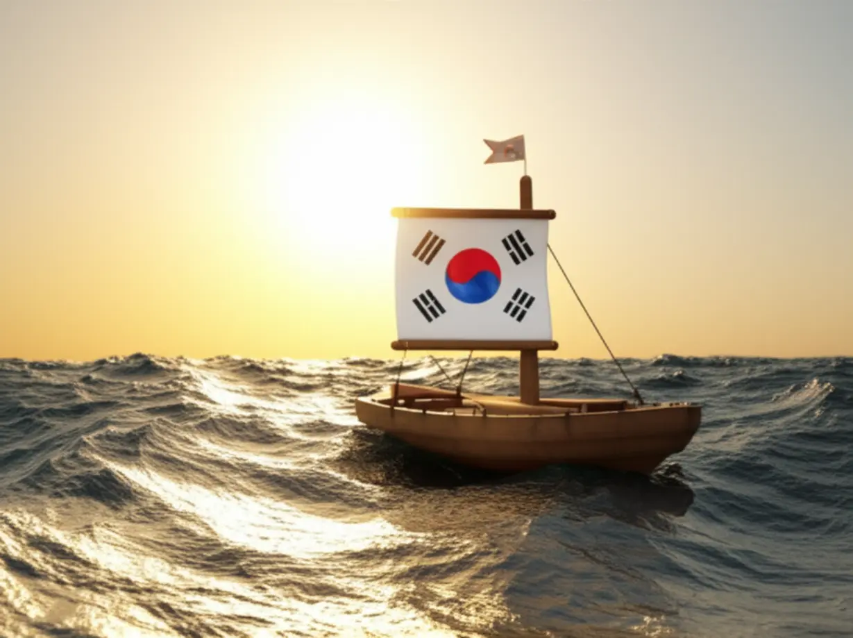 한국-국기-돛을-단-작은-배가-잔잔한-파도를-헤치며-나아가는-모습.-세계-증시의-흔들림-속에서도-우리-국내-2차전지-기업들이-기회를-찾아-나서는-모습을-상징합니다.