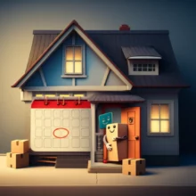 계약갱신청구권-기간-중-세입자가-이사를-번복했을-때의-집주인-대처법을-상징하는-아파트와-계약서-이미지.-이사-박스-하나가-다시-집-안으로-들어가는-모습으로-세입자-번복-상황을-표현합니다.