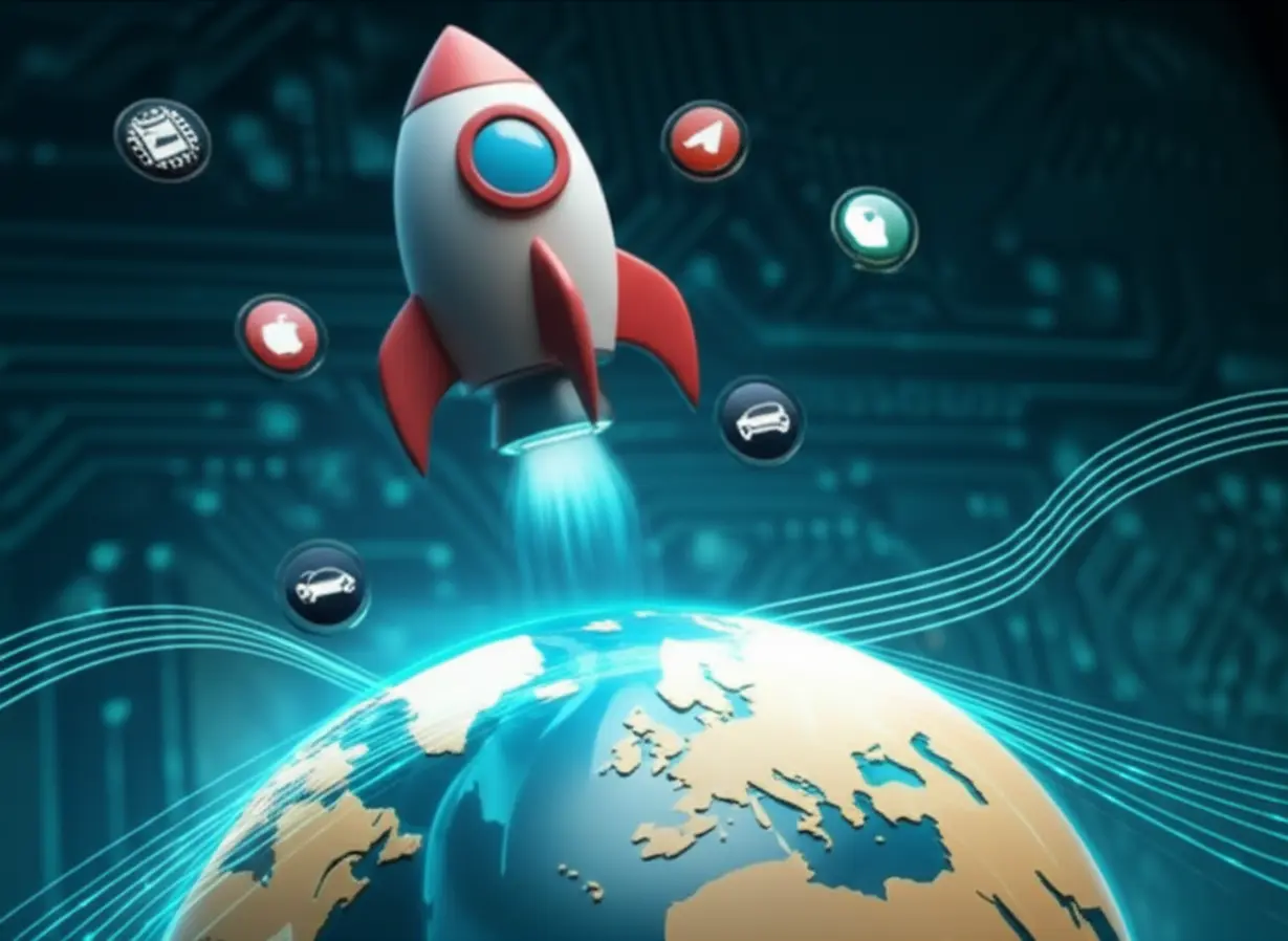 50대-60대-투자자들이-해외-주식-시장에서-선택한-테슬라,-엔비디아-등-성장주-투자를-상징하는-3D-로켓과-지구본-이미지.-글로벌-기술-성장주에-대한-투자를-나타냅니다.