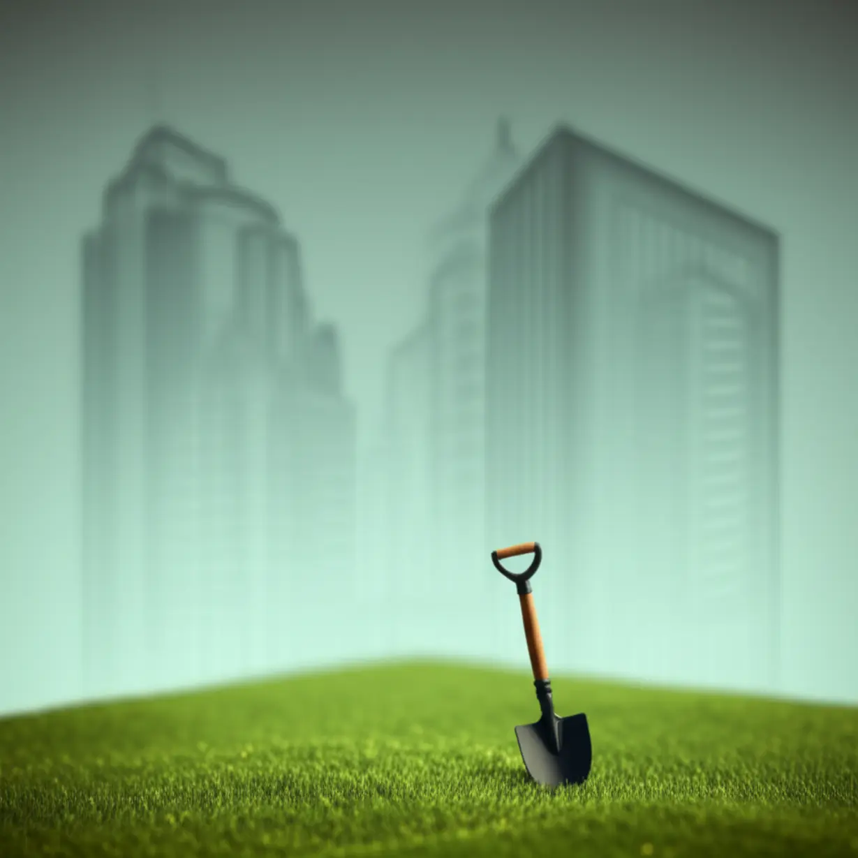 2003년-신사동-도산대로-코너의-잠재력을-나타내는-이미지입니다.-작은-삽과-함께-미래의-건물을-암시하는-3D-일러스트로,-박찬호-선수의-선견지명을-표현했습니다.