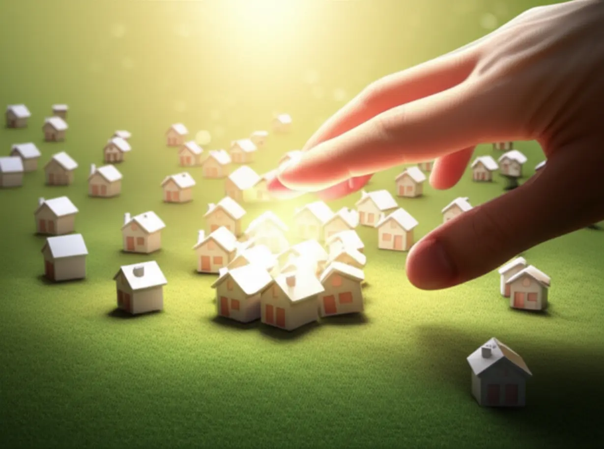 한곳에-몰린-집들이-넓게-퍼져나가는-모습을-표현한-귀여운-3D-이미지.-