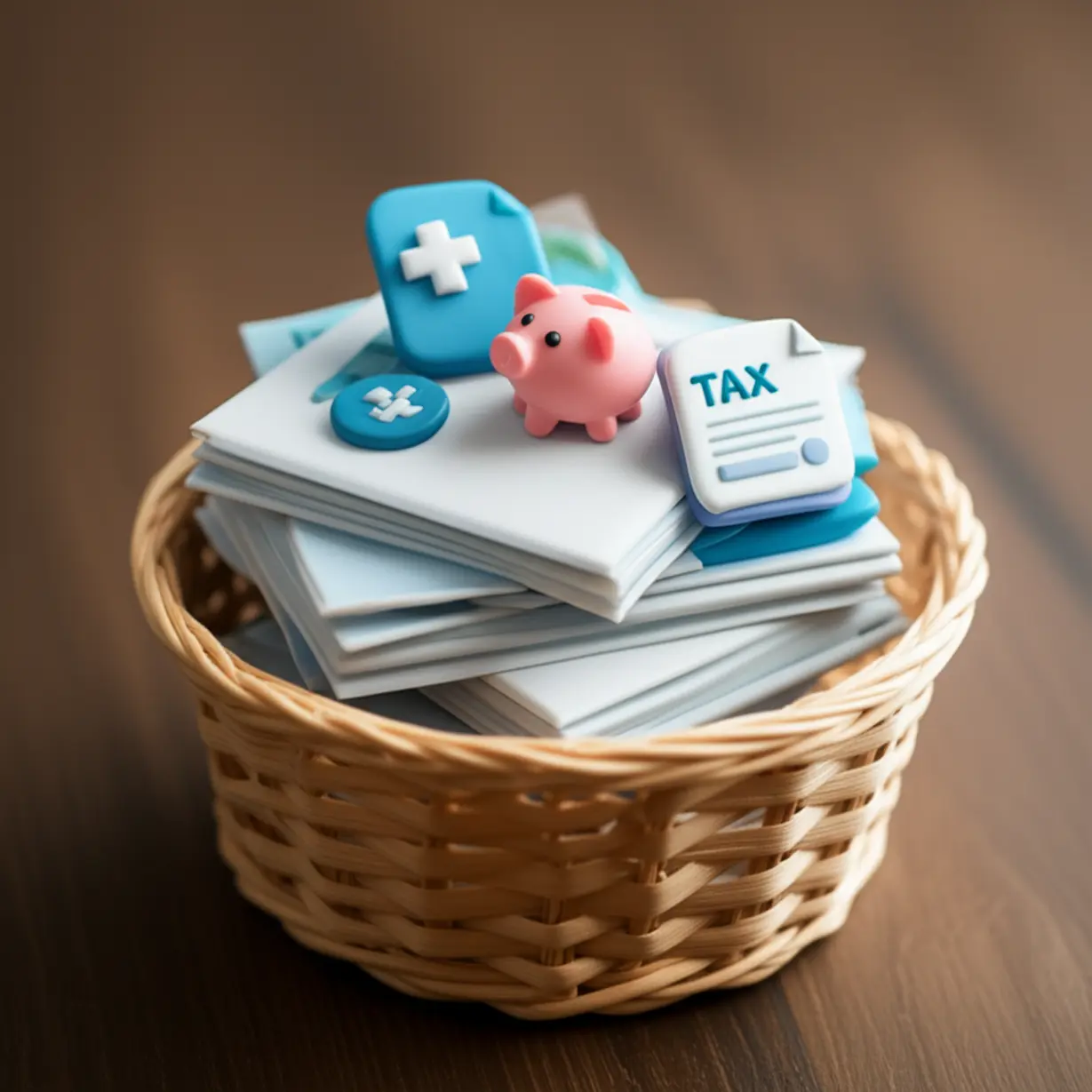 건강보험,-국민연금-등-급할-때-사용할-수-있는-다양한-대체-서류-아이콘들이-바구니에-담겨있는-귀여운-모습