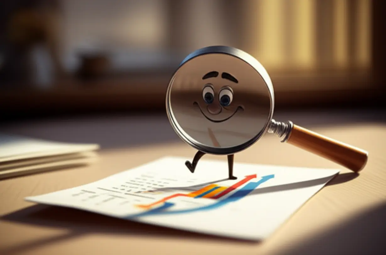 삼성전자-주가-보고서를-신중하게-살펴보는-귀여운-돋보기-캐릭터.-증권사-목표-주가-상향의-의미를-나타내는-이미지.