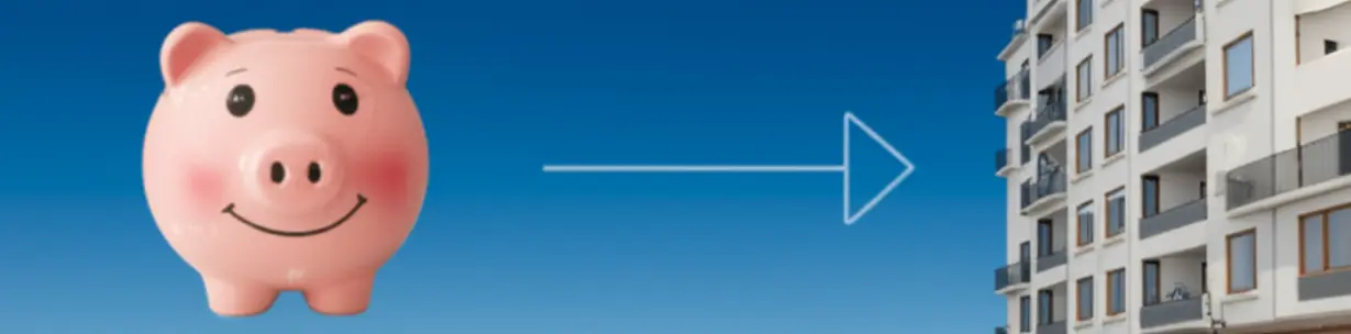 귀여운-3D-저금통-은행과-세입자의-아파트-건물-사이에-화살표가-있는-이미지.-전세퇴거자금대출이-은행에서-세입자에게-직접-전달되는-과정을-보여주며,-보증금-반환-목적을-강조합니다.